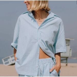 Daily Drills Shirt Womens Size M/L Oversized Resort Seersucker Boxy Stripe Beach